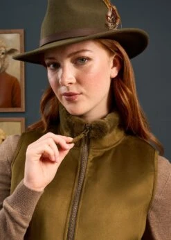 Surrey Ladies Fur Lined Gilet In Olive -Elegant Wear World Surrey Ladies Fur Lined Gilet Olive 3