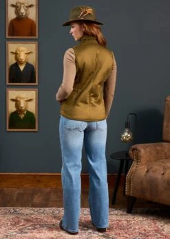 Surrey Ladies Fur Lined Gilet In Olive -Elegant Wear World Surrey Ladies Fur Lined Gilet Olive 5