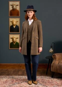 Surrey Ladies Mid-Thigh Tweed Coat In Seabrook - Regular Fit -Elegant Wear World Surrey Ladies Mid Thigh Coat Seabrook 4