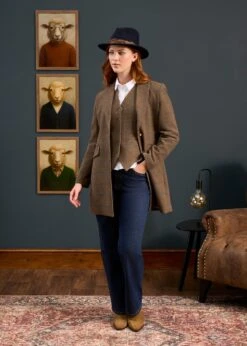Surrey Ladies Mid-Thigh Tweed Coat In Seabrook - Regular Fit -Elegant Wear World Surrey Ladies Mid Thigh Coat Seabrook 6