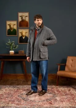 Surrey Waterproof Tweed Coat In Blue Check - Shooting Fit -Elegant Wear World Surrey Mens Tweed Coat Grey Check 1