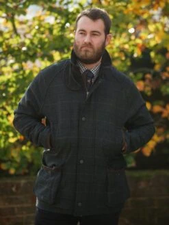Surrey Waterproof Tweed Coat In Green Check - Shooting Fit -Elegant Wear World Surrey Tweed Coat In Green Check