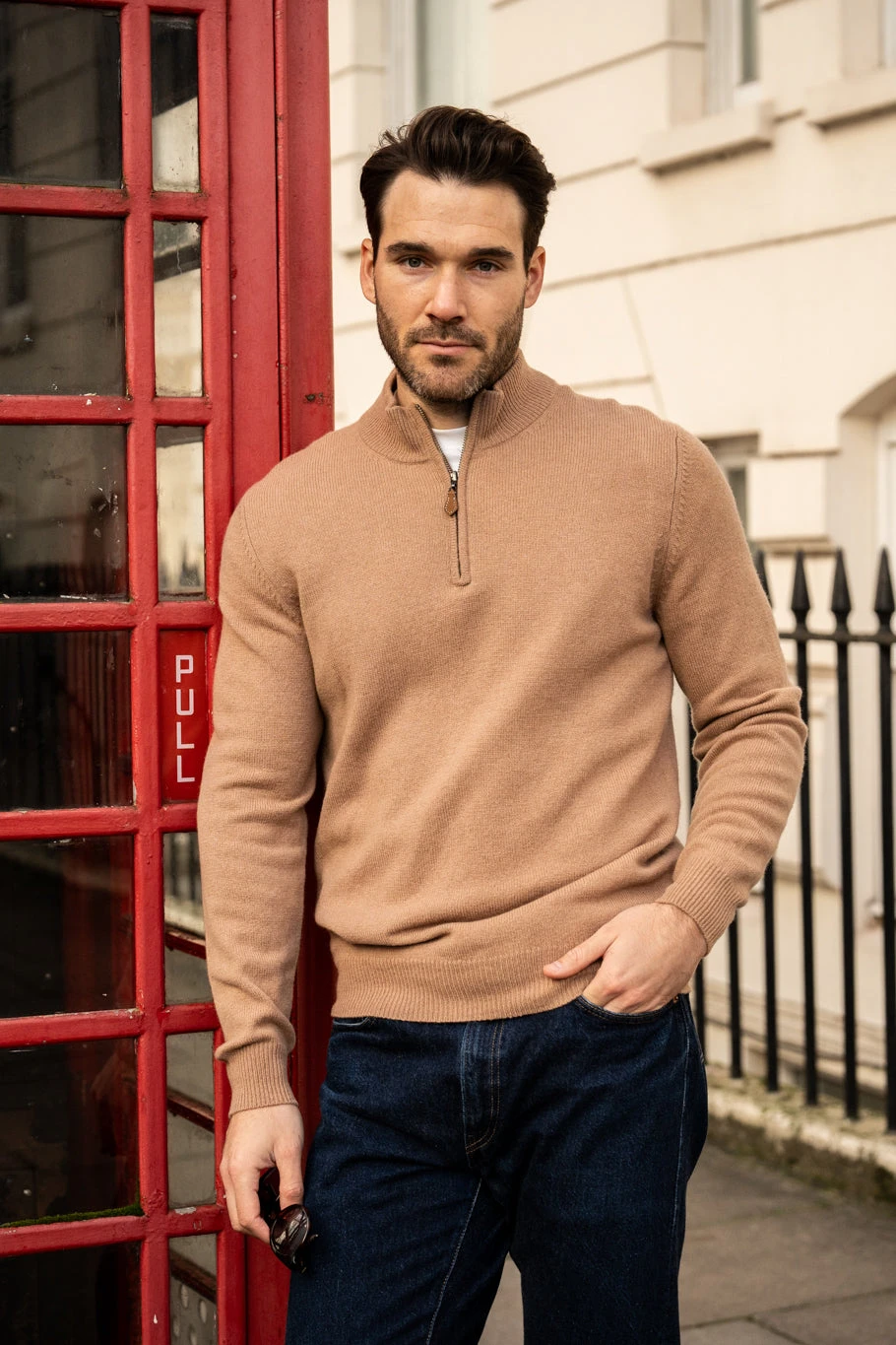 Sutherland Lambswool 1/4 Zip Jumper In Camel - Regular Fit 2 Sutherland Lambswool 1/4 Zip Jumper In Camel - Regular Fit - Image 2