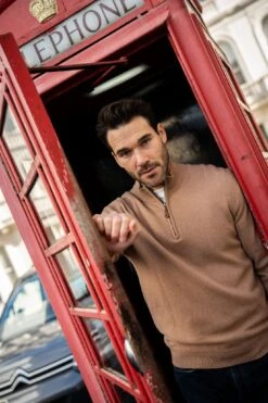 Sutherland Lambswool 1/4 Zip Jumper In Camel - Regular Fit 6 Sutherland Lambswool 1/4 Zip Jumper In Camel - Regular Fit -Elegant Wear World Sutherland Lambswool Jumper in Camel