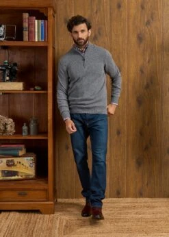 Sutherland Lambswool 1/4 Zip Jumper In Grey Mix - Regular Fit -Elegant Wear World Sutherland Lambswool Quarter Zip Jumper Grey 3