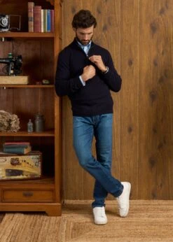 Sutherland Lambswool 1/4 Zip Jumper In Navy - Regular Fit -Elegant Wear World Sutherland Lambswool Quarter Zip Jumper Navy 3