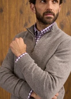 Sutherland Lambswool 1/4 Zip Jumper In Vole - Regular Fit -Elegant Wear World Sutherland Lambswool Quarter Zip Jumper Vole 4