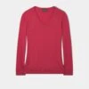 Thea Cotton Cashmere Vee Neck Jumper In Raspberry -Elegant Wear World Thea Cotton Cashmere Vee Neck Jumper Raspberry
