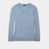 Thea Cotton Cashmere Vee Neck Jumper In Steel Blue -Elegant Wear World Thea Cotton Cashmere Vee Neck Jumper Steel Blue