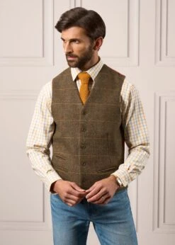 Ilkley Men's Blue And Gold Country Check Shirt - Shooting Fit -Elegant Wear World Tweed Waistcoat Mens Combrook Teak 2 0bd3aead dfc6 48b8 b92a f96c5ae10272
