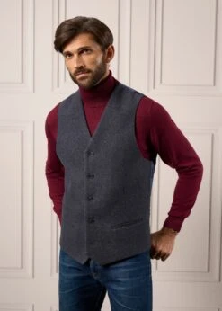 Surrey Men's Tweed Lined Country Waistcoat In Blue - Regular Fit -Elegant Wear World Tweed Waistcoat Mens Surrey Blue 2