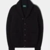 Usworth Men's Shawl Collar Lambswool Jumper In Black - Regular Fit -Elegant Wear World UNSWORTH HALF CARDI STITCH SHAWL COLLAR BLACK 01