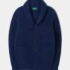 Usworth Men's Shawl Collar Lambswool Jumper In Indigo - Regular Fit -Elegant Wear World UNSWORTH HALF CARDI STITCH SHAWL COLLAR INDIGO 01