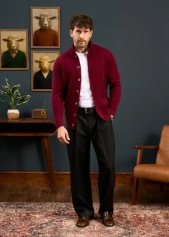 Landford Men's Lambswool Buttoned Jumper In Bordeaux - Regular Fit -Elegant Wear World alan paine knitwear aw25 144