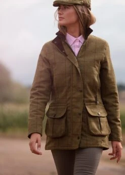 Rutland Ladies Tweed Waterproof Shooting Coat In Lichen -Elegant Wear World alan paine ladies tweed waterproof shooting coat lichen 1