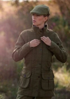 Rutland Ladies Tweed Waterproof Shooting Coat In Lichen -Elegant Wear World alan paine ladies tweed waterproof shooting coat lichen 3