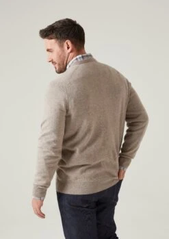 Albury Geelong Wool Jumper In Mushroom - Regular Fit -Elegant Wear World albury geelong wool jumper mushroom 4