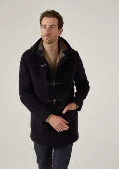 Alcombey Check Back Duffle Coat In Navy -Elegant Wear World alcombey men s check back duffle caot navy 3