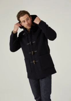 Alcombey Check Back Duffle Coat In Navy -Elegant Wear World alcombey men s check back duffle caot navy 4