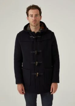 Alcombey Check Back Duffle Coat In Navy -Elegant Wear World alcombey men s check back duffle caot navy 5