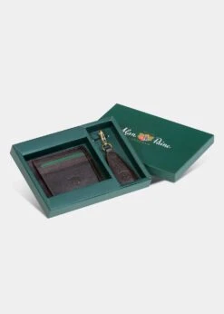 Brown Leather Card Wallet And Keyring