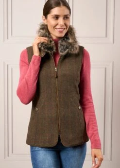 Surrey Ladies Tweed Gilet In Hemlock -Elegant Wear World ap prduct studio images aw24 23
