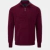 Streetly Men's 1/2 Zip Mock Neck Jumper In Bordeaux - Classic Fit -Elegant Wear World ap streetly mens half zip bordeaux