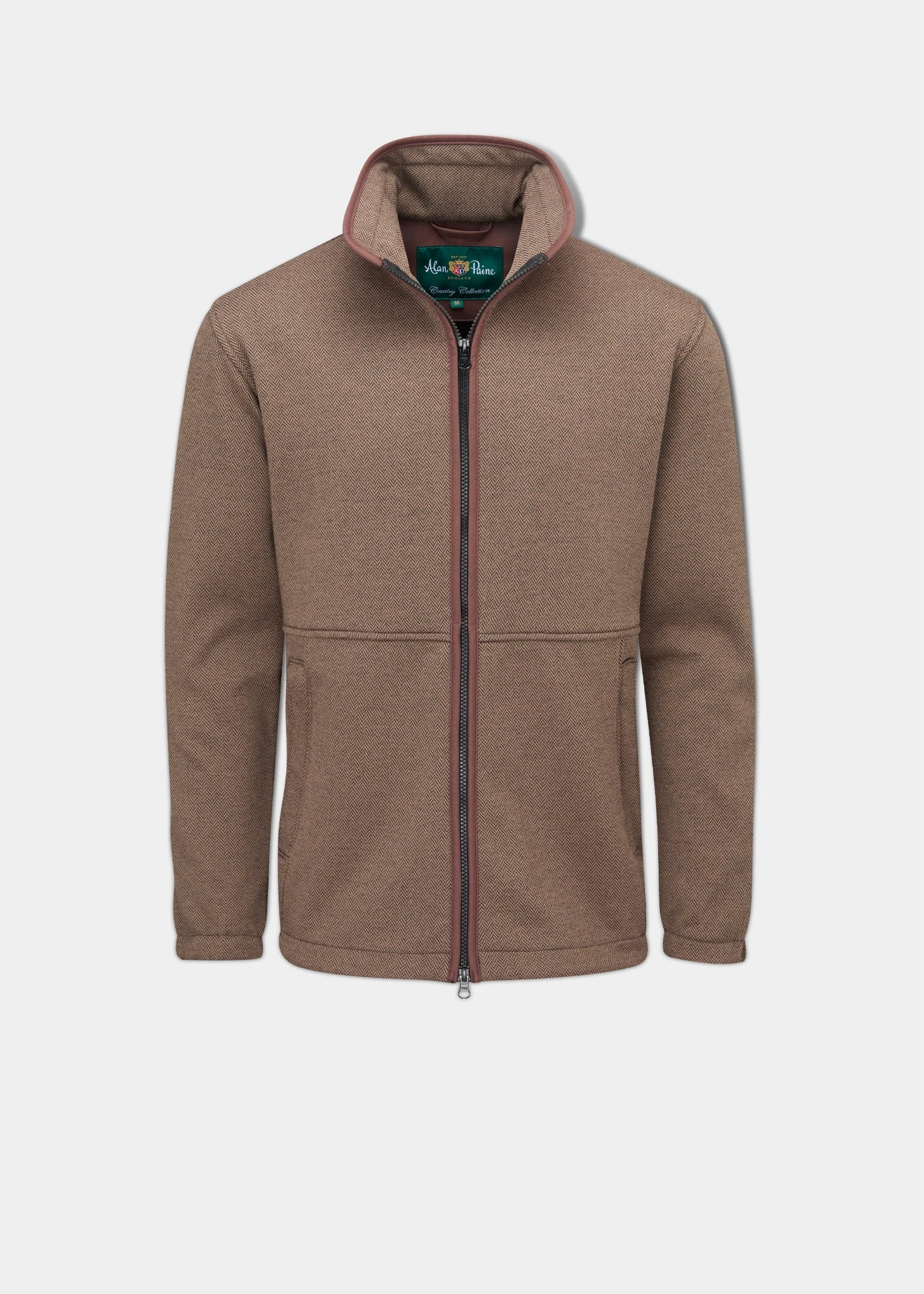 Aylsham Men's Fleece Jacket In Brown Herringbone - Regular Fit 1 Aylsham Men's Fleece Jacket In Brown Herringbone - Regular Fit