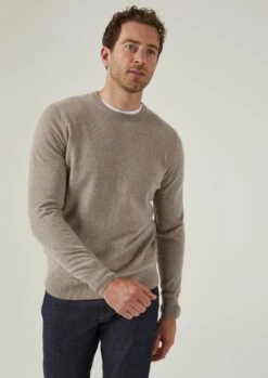 Brisbane Geelong Wool Jumper In Mushroom - Regular Fit -Elegant Wear World brisbane mens geelong wool jumper mushroom 3