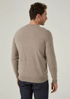 Brisbane Geelong Wool Jumper In Mushroom - Regular Fit -Elegant Wear World brisbane mens geelong wool jumper mushroom 4