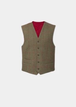 Combrook Men's Tweed Lined-Back Waistcoat In Sage - Regular Fit