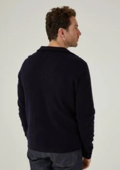 Ferndale Men's Knitted Lambswool Shirt In Navy - Regular Fit -Elegant Wear World ferndale mens knitted lambswool shirt navy 2