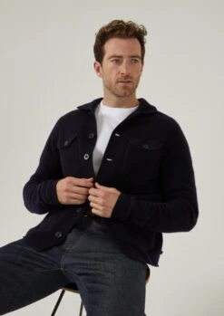 Ferndale Men's Knitted Lambswool Shirt In Navy - Regular Fit -Elegant Wear World ferndale mens knitted lambswool shirt navy 4