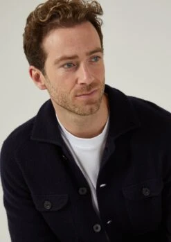 Ferndale Men's Knitted Lambswool Shirt In Navy - Regular Fit -Elegant Wear World ferndale mens knitted lambswool shirt navy 5