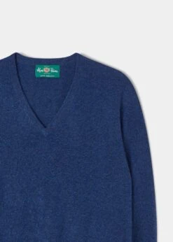 Albury Geelong Wool Jumper In Indigo - Regular Fit -Elegant Wear World geelong wool vee neck sweater indigo 2