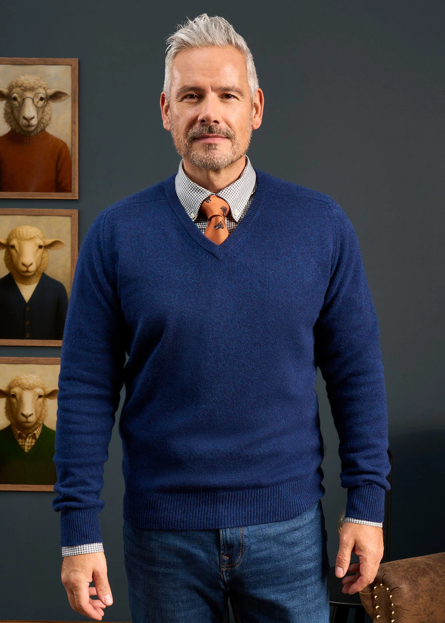 Hampshire Lambswool Jumper In Indigo - Classic Fit 2 Hampshire Lambswool Jumper In Indigo - Classic Fit - Image 2