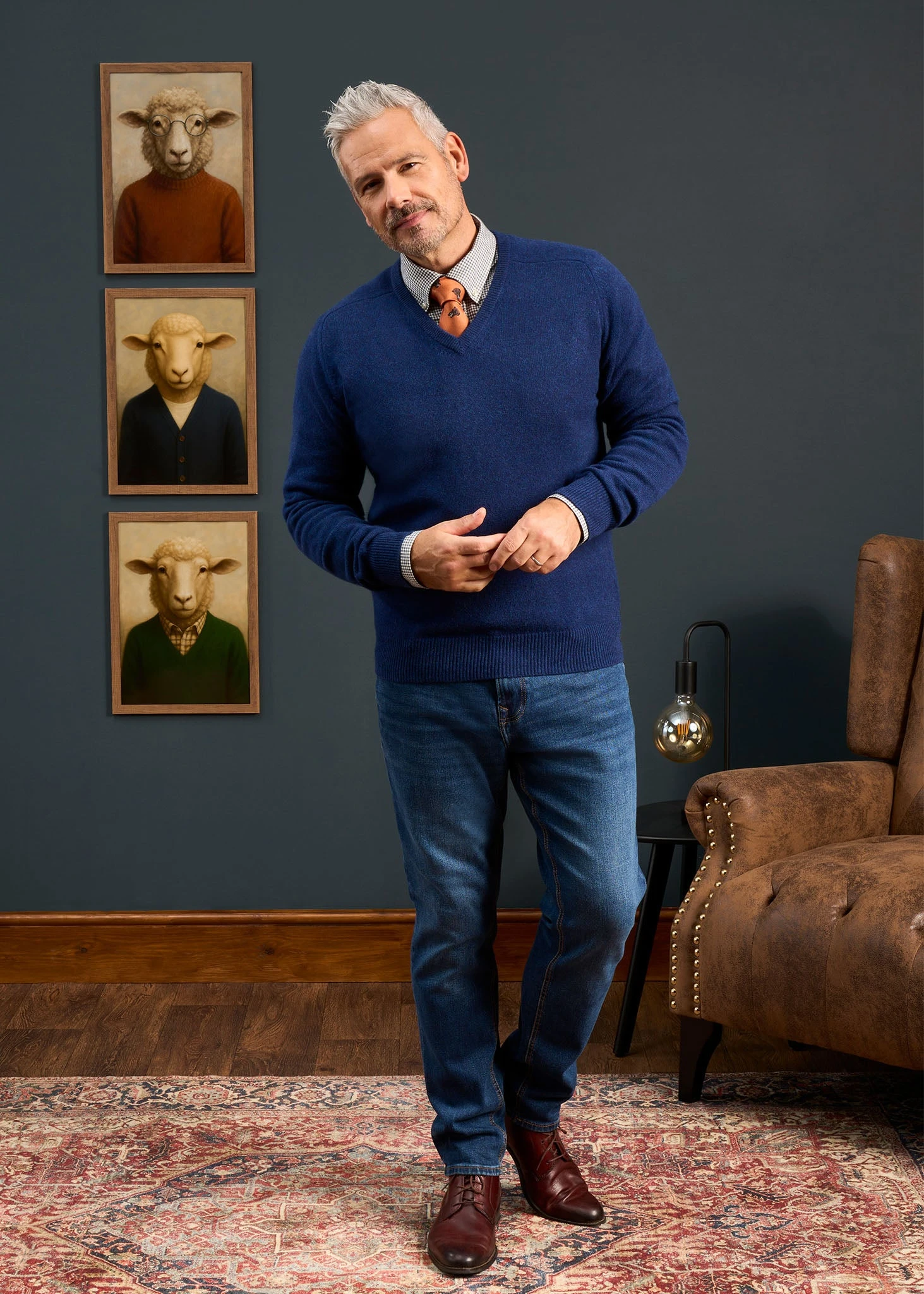 Hampshire Lambswool Jumper In Indigo - Classic Fit 3 Hampshire Lambswool Jumper In Indigo - Classic Fit - Image 3