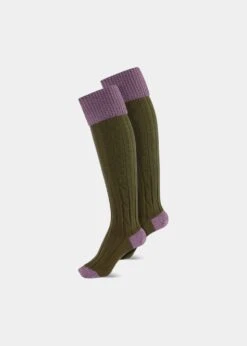 Ladies Shooting Socks - Lilac & Olive