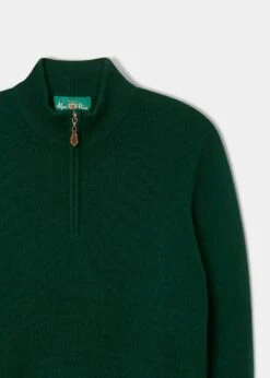 Sutherland Lambswool 1/4 Zip Jumper In Tartan Green - Regular Fit -Elegant Wear World lambswool half zip jumper tartan green 2