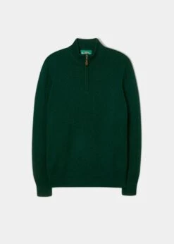 Sutherland Lambswool 1/4 Zip Jumper In Tartan Green - Regular Fit