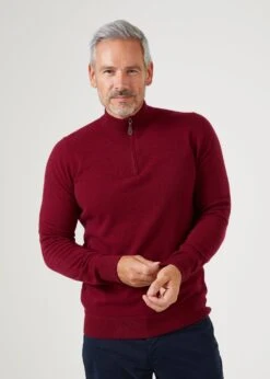 Sutherland Lambswool 1/4 Zip Jumper In Bordeaux - Regular Fit 14 Sutherland Lambswool 1/4 Zip Jumper In Bordeaux - Regular Fit -Elegant Wear World lambswool quarter zip jumper bordeaux 4