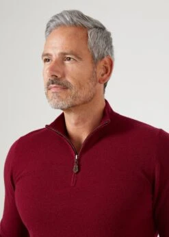 Sutherland Lambswool 1/4 Zip Jumper In Bordeaux - Regular Fit 16 Sutherland Lambswool 1/4 Zip Jumper In Bordeaux - Regular Fit -Elegant Wear World lambswool quarter zip jumper bordeaux 5