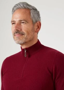 Sutherland Lambswool 1/4 Zip Jumper In Bordeaux - Regular Fit 15 Sutherland Lambswool 1/4 Zip Jumper In Bordeaux - Regular Fit -Elegant Wear World lambswool quarter zip jumper bordeaux 6