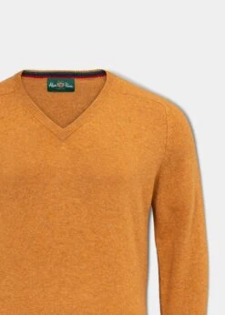 Streetly Men's V Neck Jumper In Gazelle - Classic Fit -Elegant Wear World lambswool vee neck jumper Gazelle 2