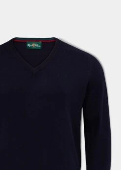 Streetly Men's V Neck Jumper In Navy - Classic Fit -Elegant Wear World lambswool vee neck jumper navy 2