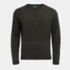 Streetly Men's V Neck Jumper In Seaweed - Classic Fit -Elegant Wear World lambswool vee neck jumper seaweed
