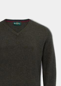Streetly Men's V Neck Jumper In Seaweed - Classic Fit -Elegant Wear World lambswool vee neck jumper seaweed 2