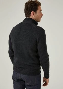 Landford Men's Lambswool Buttoned Jumper In Charcoal - Regular Fit -Elegant Wear World landford mens buttoned lambswool jumper charcoal 2