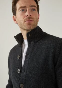 Landford Men's Lambswool Buttoned Jumper In Charcoal - Regular Fit -Elegant Wear World landford mens buttoned lambswool jumper charcoal 3