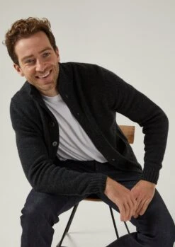 Landford Men's Lambswool Buttoned Jumper In Charcoal - Regular Fit -Elegant Wear World landford mens buttoned lambswool jumper charcoal 5